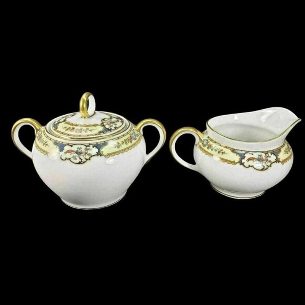 Thomas Bavaria Golden‎ Pheasant Creamer and Sugar Gold Trim Bird Floral Antique